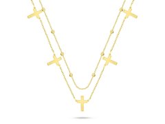 Brilio Silver Dvojitý pozlacený náhrdelník s křížky NCL157Y