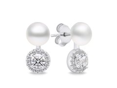 Brilio Silver Elegantní perlové náušnice se zirkony EA611W