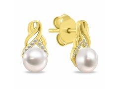 Brilio Silver Elegantní pozlacené náušnice s&nbsp;perlami a&nbsp;zirkony EA1248Y