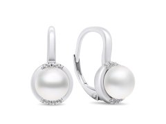 Brilio Silver Elegantní stříbrné náušnice s perlami a zirkony EA384W