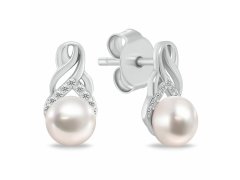 Brilio Silver Elegantní stříbrné náušnice s&nbsp;perlami a&nbsp;zirkony EA1248W