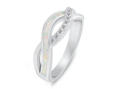 Brilio Silver Elegantní stříbrný prsten se zirkony a syntetickým opálem RI126W 50 mm
