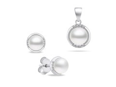 Brilio Silver Půvabný stříbrný set šperků s perlami SET229W (náušnice, přívěsek)