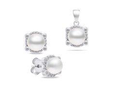 Brilio Silver Elegantní stříbrný set šperků s perlami SET237W (náušnice, přívěsek)