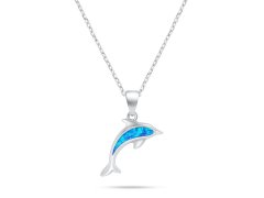 Brilio Silver Krásný stříbrný náhrdelník Delfín s opálem NCL166WB