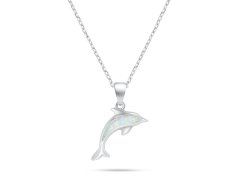 Brilio Silver Krásný stříbrný náhrdelník Delfín s opálem NCL166W