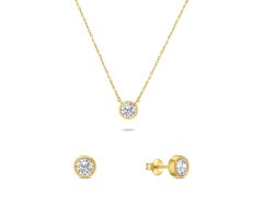 Brilio Silver Moderní pozlacený set šperků se zirkony SET220Y (náušnice, náhrdelník)