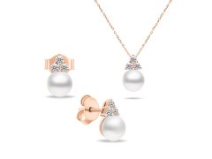 Brilio Silver Nadčasová bronzová sada šperků s pravými perlami SET228R (náušnice, náhrdelník)
