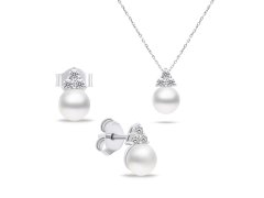 Brilio Silver Nadčasová sada šperků s pravými perlami SET228W (náušnice, náhrdelník)