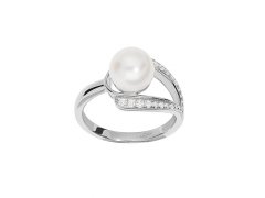 Brilio Silver Nadčasový stříbrný prsten s pravou perlou a zirkony ML05699A 56 mm