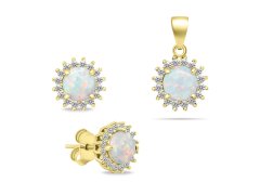 Brilio Silver Nádherný pozlacený set šperků s opály SET231Y (náušnice, přívěsek)