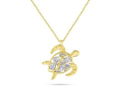 Brilio Silver Pozlacený náhrdelník Mořská želva s čirými zirkony NCL162Y