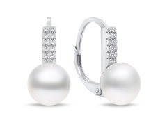 Brilio Silver Půvabné stříbrné náušnice s perlou a zirkony EA94