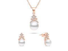 Brilio Silver Půvabný bronzový set šperků s perlami SET238R (náušnice, náhrdelník)