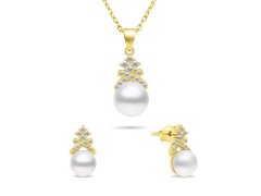 Brilio Silver Půvabný pozlacený set šperků s perlami SET238Y (náušnice, náhrdelník)