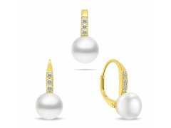 Brilio Silver Půvabný pozlacený set šperků s perlami SET291Y (náušnice, přívěsek)