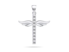Brilio Silver Půvabný stříbrný přívěsek se zirkony Andělský křížek PT67W
