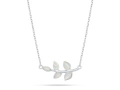 Brilio Silver Slušivý stříbrný náhrdelník lístky s bílým opálem NCL165W