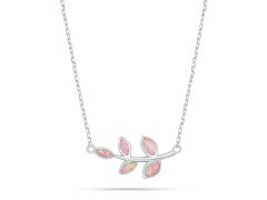 Brilio Silver Slušivý stříbrný náhrdelník lístky s růžovým opálem NCL165WP