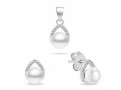 Brilio Silver Sofistikovaný stříbrný set šperků s perlami SET290W (náušnice, přívěsek)