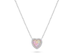 Brilio Silver Třpytivý stříbrný náhrdelník Srdce s opálem NCL134WP