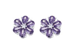 CRYSTalp Kytičkové náušnice s fialovými krystaly Flower Kiss 42288.VIO.R