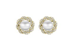 CRYSTalp Luxusní pozlacené náušnice s krystaly a perlou Rich pearl 42310.G