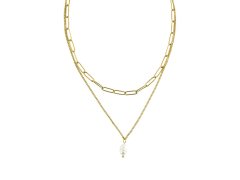 Emily Westwood Dvojitý pozlacený náhrdelník s perlou Velora Gold EWN260720G