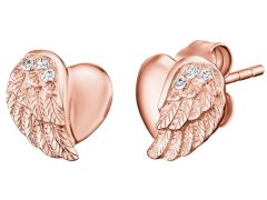 Engelsrufer Růžově zlacené stříbrné náušnice Srdce s andělským křídlem a zirkony ERE-LILHW-STR