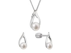 Evolution Group Elegantní sada stříbrných šperků s pravými perlami 29080.1B (náušnice, řetízek, přívěsek)