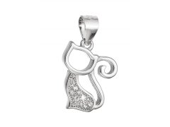 Evolution Group - Pavona Hravý stříbrný přívěsek Kočka se zirkony 14037.1 crystal
