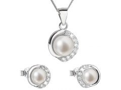 Evolution Group Luxusní stříbrná souprava s pravými perlami Pavona 29022.1 (náušnice, řetízek, přívěsek)