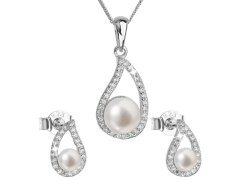 Evolution Group Luxusní stříbrná souprava s pravými perlami Pavona 29027.1 (náušnice, řetízek, přívěsek)