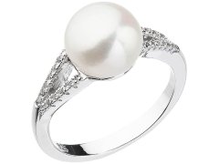 Evolution Group Něžný prsten s bílou říční perlou a zirkony 25003.1 52 mm
