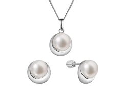 Evolution Group Půvabná sada stříbrných šperků s pravými perlami 29053.1B (náušnice, řetízek, přívěsek)