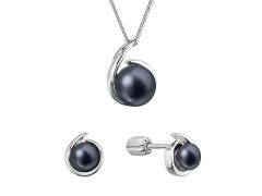 Evolution Group Sada stříbrných šperků s černými říčními perlami 29063.3B black (náušnice, řetízek, přívěsek)