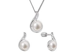 Evolution Group Sada stříbrných šperků se zirkony a pravými perlami 29050.1B (náušnice, řetízek, přívěsek)