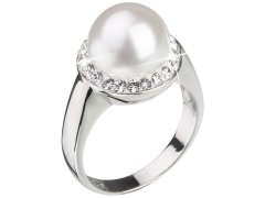 Evolution Group Stříbrný perlový prsten s krystaly Swarovski London Style 35021.1 52 mm