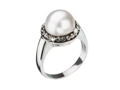 Evolution Group - Pavona Stříbrný perlový prsten s šedými krystaly Swarovski 35021.3 bl.diamond 52 mm