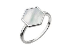 Evolution Group - Pavona Stříbrný prsten Hexagon s bílou perletí 15021.1 52 mm