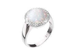 Evolution Group - Pavona Stříbrný prsten se syntetickým bílým opálem a krystaly Preciosa 35060.1 White 54 mm