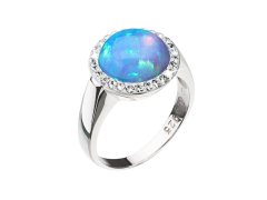 Evolution Group - Pavona Stříbrný prsten se syntetickým světle modrým opálem a krystaly Preciosa 35060.1 Lt. blue 52 mm