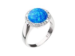 Evolution Group - Pavona Stříbrný prsten se syntetickým modrým opálem a krystaly Preciosa 35060.1 Blue 54 mm