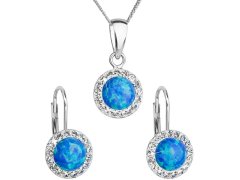 Evolution Group Třpytivá souprava šperků s krystaly Preciosa 39160.1 a  blue s.opal (náušnice, řetízek, přívěsek)