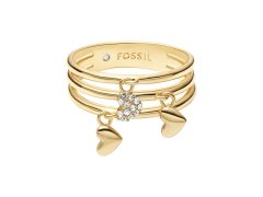 Fossil Trojitý pozlacený prsten se srdíčky Sutton JA7304710 52 mm