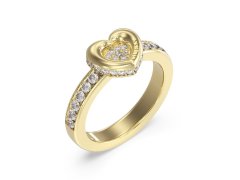 Guess Půvabný pozlacený prsten Srdce s&nbsp;krystaly L.O.V.E. JUBR05464JWYG 58 mm
