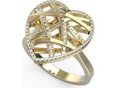 Guess Slušivý pozlacený prsten Heart Cage JUBR03101JWYG 52 mm