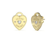 Guess Srdíčkové náušnice z pozlacené oceli Guess Amore JUBE05058JWYGT/U