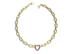 Guess Výrazný pozlacený náhrdelník s růžovými krystaly Beloved JUBN05004JWYGPKT/U
