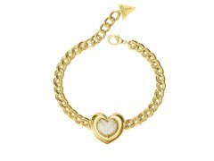 Guess Výrazný pozlacený náramek Srdce s krystaly L.O.V.E. JUBB05456JWYG 18,4 cm
